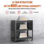 3 Tier Tool Cart on Wheels, Heavy Duty Metal Service Cart with Pegboards, 660 LBS Load Capacity Tool Utility Cart, Industrial Utility for Garage, Warehouse, Workshop - Image 5
