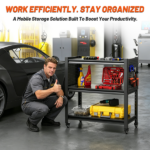 3 Tier Tool Cart on Wheels, Heavy Duty Metal Service Cart with Pegboards, 660 LBS Load Capacity Tool Utility Cart, Industrial Utility for Garage, Warehouse, Workshop - Image 8