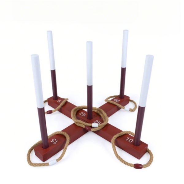 76716037_1 Wooden Ring Toss Game with Storage Bag, Tool-Free Assembly Outdoor Yard Game with Hemp Rope Rings, Portable Party Game for Kids Adults Ages 3+ Reddish-Brown White Ring Toss Lawn Game, Sturdy Solid Wood Frame Throwing Game, Interactive Family Game for Backyard Beach Travel - Image 1