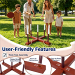 Wooden Ring Toss Game with Storage Bag, Tool-Free Assembly Outdoor Yard Game with Hemp Rope Rings, Portable Party Game for Kids Adults Ages 3+ Reddish-Brown White Ring Toss Lawn Game, Sturdy Solid Wood Frame Throwing Game, Interactive Family Game for Backyard Beach Travel - Image 6