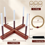 Wooden Ring Toss Game with Storage Bag, Tool-Free Assembly Outdoor Yard Game with Hemp Rope Rings, Portable Party Game for Kids Adults Ages 3+ Reddish-Brown White Ring Toss Lawn Game, Sturdy Solid Wood Frame Throwing Game, Interactive Family Game for Backyard Beach Travel - Image 7