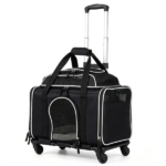 Multi-Way Portable Pet Rolling Carrier Trolley, Aluminum Alloy Frame Collapsible Pet Travel Bag with Safety Leash Padded Carry Handle for Vet Visits Road Trips Daily Walking Black