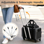 Multi-Way Portable Pet Rolling Carrier Trolley, Aluminum Alloy Frame Collapsible Pet Travel Bag with Safety Leash Padded Carry Handle for Vet Visits Road Trips Daily Walking Black - Image 5