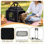 Multi-Way Portable Pet Rolling Carrier Trolley, Aluminum Alloy Frame Collapsible Pet Travel Bag with Safety Leash Padded Carry Handle for Vet Visits Road Trips Daily Walking Black - Image 6