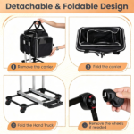 Multi-Way Portable Pet Rolling Carrier Trolley, Aluminum Alloy Frame Collapsible Pet Travel Bag with Safety Leash Padded Carry Handle for Vet Visits Road Trips Daily Walking Black - Image 7