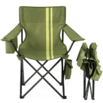 Folding Camping Chair with Built-in Cooler Bag & Cup Holder, Heavy Duty 350 lbs Capacity Portable Outdoor Camp Chair, Green Padded Folding Chair with Side Pocket for Camping, Beach, Patio, Picnic, Travel - Image 2