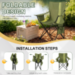 Folding Camping Chair with Built-in Cooler Bag & Cup Holder, Heavy Duty 350 lbs Capacity Portable Outdoor Camp Chair, Green Padded Folding Chair with Side Pocket for Camping, Beach, Patio, Picnic, Travel - Image 7