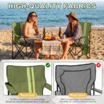 Folding Camping Chair with Built-in Cooler Bag & Cup Holder, Heavy Duty 350 lbs Capacity Portable Outdoor Camp Chair, Green Padded Folding Chair with Side Pocket for Camping, Beach, Patio, Picnic, Travel - Image 8