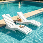 HDPE In-Pool Lounge Chair with Rear Rolling Wheels, 450 LBS Capacity S-Curve Ergonomic Pool Chaise for 5.5"-8.5" Water Depth 304 Stainless Steel Hardware Weather Resistant Sun Shelf Pool Float Seat -White - Image 8