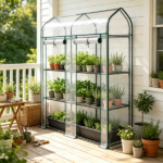 Clear Small 3-Tier Mini Greenhouse – Portable Plant Greenhouse with 2 Roll-up Doors, 56.3" x 18.1" x 65"