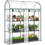 Clear Small 3-Tier Mini Greenhouse – Portable Plant Greenhouse with 2 Roll-up Doors, 56.3" x 18.1" x 65" - Image 7