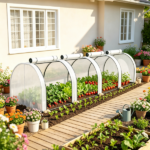 White Portable 13' L x 3' W x 2.5' H Tunnel Greenhouse – Garden Grow Tent with 4 Zipper Doors, Water/UV Protected PE Cover - Image 6