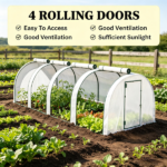 White Portable 13' L x 3' W x 2.5' H Tunnel Greenhouse – Garden Grow Tent with 4 Zipper Doors, Water/UV Protected PE Cover - Image 7