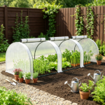 White 9.7' x 3' x 2.5' Mini Tunnel Greenhouse – Portable Outdoor Garden Structure, 3 Zipper Doors, Water/UV Resistant PE Cover - Image 2
