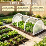 White 9.7' x 3' x 2.5' Mini Tunnel Greenhouse – Portable Outdoor Garden Structure, 3 Zipper Doors, Water/UV Resistant PE Cover - Image 8