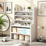White 6-Tier Desktop Storage Organizer, Adjustable Removable Shelves Wooden Desk Rack with Anti-Fall Baffles for Craft Supplies Stationery - Image 6