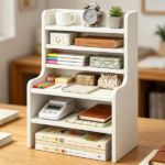 White 6-Tier Desktop Storage Organizer, Adjustable Removable Shelves Wooden Desk Rack with Anti-Fall Baffles for Craft Supplies Stationery - Image 7