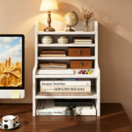 White 6-Tier Desktop Storage Organizer, Adjustable Removable Shelves Wooden Desk Rack with Anti-Fall Baffles for Craft Supplies Stationery - Image 8