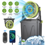 5-in-1 Rechargeable Misting Cooling Fan with 20000mAh Power Bank, 10L Large Water Tank 4 Mist Modes 4 Wind Speeds, RGB Night Light Timer Remote Control Portable Water Fan for Camping Patio RV Bedroom