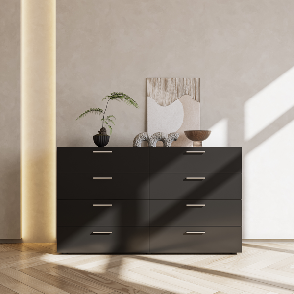 8 Drawer Double Dresser for Bedroom, Wide Storage Cabinet for Living Room Home Entryway, Black