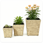 3-Piece Nested Rattan Planter Set, UV Resistant PP Wicker Plant Boxes with Removable Liner & Drainage Holes for Indoor Outdoor Garden Patio - Image 3