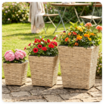 3-Piece Nested Rattan Planter Set, UV Resistant PP Wicker Plant Boxes with Removable Liner & Drainage Holes for Indoor Outdoor Garden Patio - Image 4