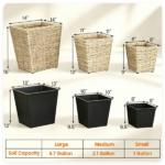 3-Piece Nested Rattan Planter Set, UV Resistant PP Wicker Plant Boxes with Removable Liner & Drainage Holes for Indoor Outdoor Garden Patio - Image 6