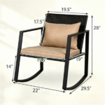 3-Piece Outdoor Wicker Rocking Chair Set, Patio Conversation Furniture with Tempered Glass Side Table & Washable Cushions for Garden Backyard Poolside - Brown - Image 7