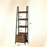 5-Tier Ladder Shelf with Fabric Drawer, Narrow Industrial Bookshelf with Anti-Tip Device & Back Baffle, Wooden Metal Storage Rack for Home Office - Rustic Brown - Image 5