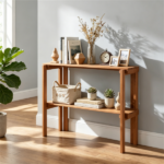 Natural Wood Folding Storage Shelf, Slatted Drainage Design Portable Display Rack for Indoor Outdoor Shoe & Plant Organizer 2-Tier Storage Shelves - Image 2