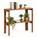 Natural Wood Folding Storage Shelf, Slatted Drainage Design Portable Display Rack for Indoor Outdoor Shoe & Plant Organizer 2-Tier Storage Shelves - Image 3