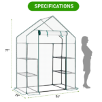 Mini Walk-in Greenhouse with PE Cover, 4-Shelf Indoor Outdoor Plant Gardening Green House for Garden Backyard, 56" x 29" x 77", White - Image 3