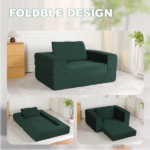 Compression Human Dog Sofa Bed for Adult & Pets,Modern Floor Couch With Pillow for Living Room Bedroom,Corduroy Fabric,No Assembly Required, Dark Green - Image 7