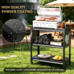 Outdoor Grill Cart Table with Pegboard, Indoor and Outdoor Pizza Oven Table with Lockable Wheels,3-Tier Mobile Multifunctional Organizer Table for Grilling Fans, 33.5" H x 32.7" W x 15.8" D Black - Image 6
