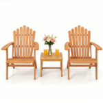 Natural Finish Adirondack Furniture Set of 2 Chairs & 1 Side Table, Heavy Duty 400LBS Capacity Outdoor Bistro Set for Backyard - Image 3