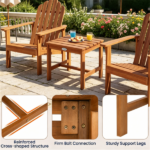 Natural Finish Adirondack Furniture Set of 2 Chairs & 1 Side Table, Heavy Duty 400LBS Capacity Outdoor Bistro Set for Backyard - Image 6