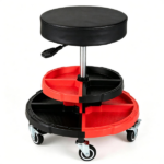 Height Adjustable Rolling Mechanic Stool with 2-Tier 8-Compartment Tool Tray, SGS Gas Lift 18"-23.5" Seat Height 3" Thick PVC Padded Seat 330 LBS Capacity 5 Universal Wheels Garage Work Stool Red Black