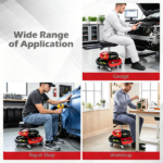Height Adjustable Rolling Mechanic Stool with 2-Tier 8-Compartment Tool Tray, SGS Gas Lift 18"-23.5" Seat Height 3" Thick PVC Padded Seat 330 LBS Capacity 5 Universal Wheels Garage Work Stool Red Black - Image 5