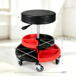 Height Adjustable Rolling Mechanic Stool with 2-Tier 8-Compartment Tool Tray, SGS Gas Lift 18"-23.5" Seat Height 3" Thick PVC Padded Seat 330 LBS Capacity 5 Universal Wheels Garage Work Stool Red Black - Image 6