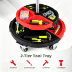Height Adjustable Rolling Mechanic Stool with 2-Tier 8-Compartment Tool Tray, SGS Gas Lift 18"-23.5" Seat Height 3" Thick PVC Padded Seat 330 LBS Capacity 5 Universal Wheels Garage Work Stool Red Black - Image 8
