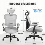 500LBS Big and Tall Office Chair Mesh Breathable, Gaming Chair with Adjustable Backrest Height & Headrest Angle & Adaptive Lumbar Lupport, Executive Computer Desk Chair with 2D Flip-Up Arms,Grey. - Image 3