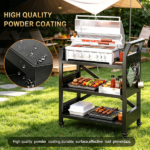 Outdoor Grill Cart Table with Pegboard & Handle, Indoor and Outdoor Pizza Oven Table with Lockable Wheels,3-Tier Mobile Multifunctional Organizer Table for Grilling Fans, 30.3"H x 24.4"W x 13.8"D Black - Image 5