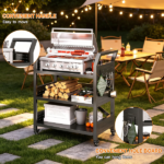Outdoor Grill Cart Table with Pegboard & Handle, Indoor and Outdoor Pizza Oven Table with Lockable Wheels,3-Tier Mobile Multifunctional Organizer Table for Grilling Fans, 30.3"H x 24.4"W x 13.8"D Black - Image 6