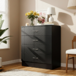 4-Drawer Particleboard Drawer Cabinet with Textured Melamine Finish 25.98*12.99*28.74in Black (=53287540) - Image 2