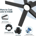 44 inch Ceiling Fans with Lights, Large Air Volume Ceiling Fans with Reversible Quiet DC Motor and Remote, 5D-W5, 5X-W5[Unable ship on weekends, TK/TEMU only for pickup, only TX10643 warehouse supports GOFO] - Image 3