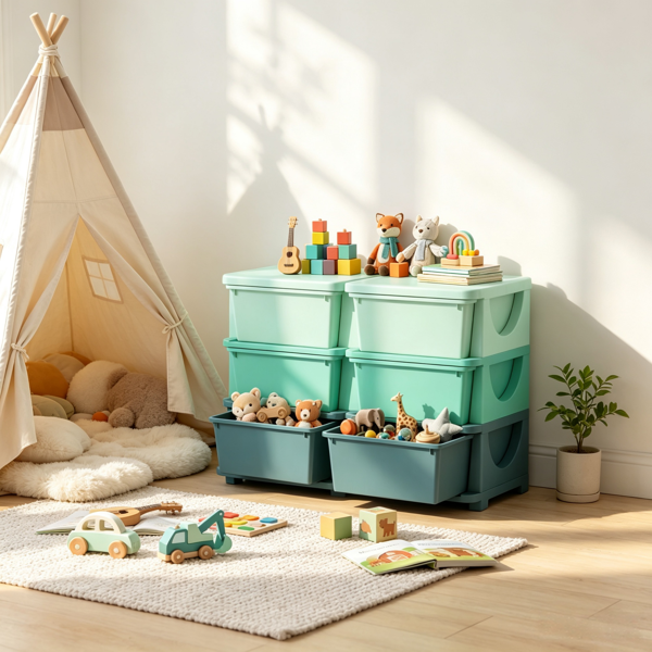 Green 3 Tier Kids Organizer – 6 Drawers Storage Unit, for Bedroom, Nursery, Kindergarten, Boys & Girls