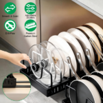 Adjustable Carbon Steel Sliding Cookware Storage Rack, Anti-Rust Pull Out Pan Lid Holder for Cutting Boards Baking Sheets Bakeware-black - Image 3