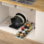 Adjustable Carbon Steel Sliding Cookware Storage Rack, Anti-Rust Pull Out Pan Lid Holder for Cutting Boards Baking Sheets Bakeware-black - Image 4