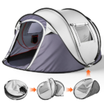 4 Person Pop Up Tent for Camping, Waterproof Instant Family Tent with Front Awning, Automatic Tent Throw Pop Up Instant Flip Pop Tent for Camping, Light Gray