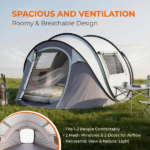 4 Person Pop Up Tent for Camping, Waterproof Instant Family Tent with Front Awning, Automatic Tent Throw Pop Up Instant Flip Pop Tent for Camping, Light Gray - Image 5